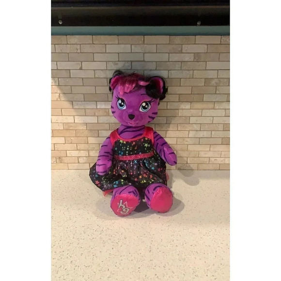 Build A Bear Honey Girls Teegan Purple Tiger Cat b5 - Picture 1 of 6